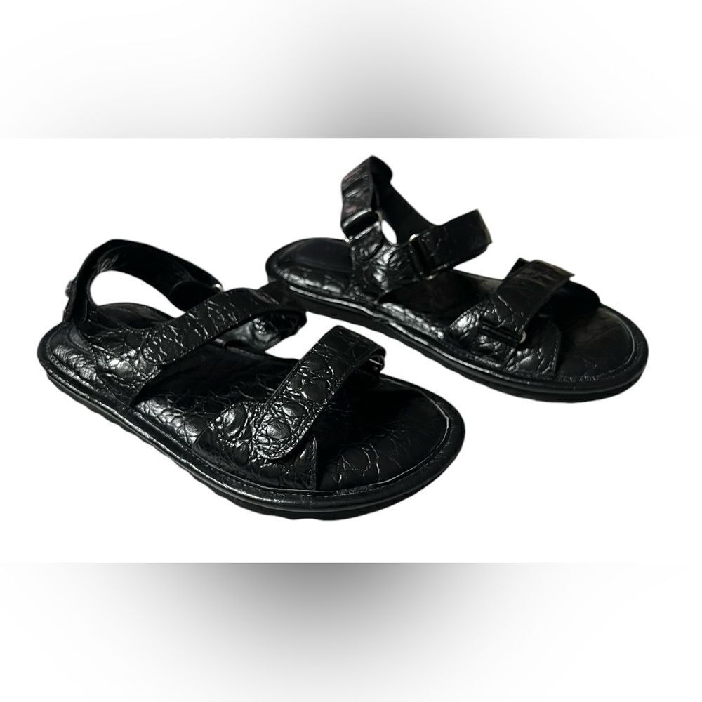 By Far Ladies Kraft Gideon Croc-Embossed Leather Sandals Black 39